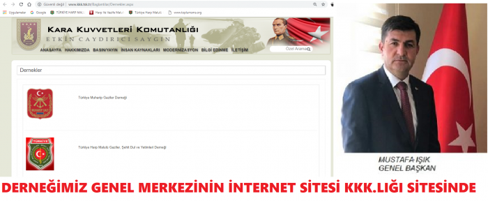 DERNEĞİMİZ GENEL MERKEZİNİN İNTERNET SİTESİ KKK.LIĞI SİTESİNDE                  