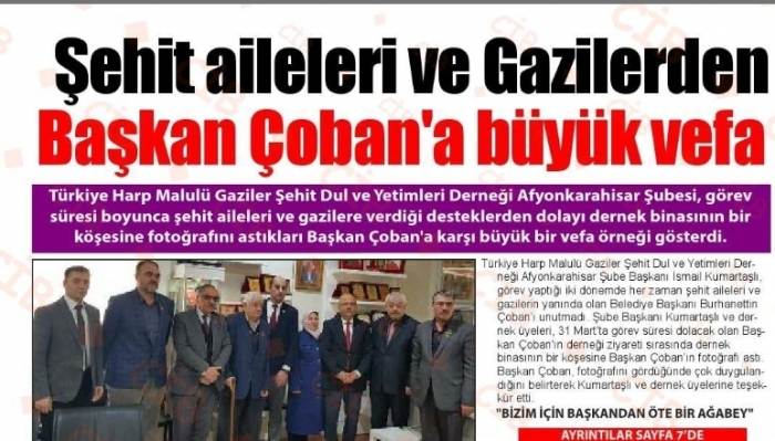 ŞEHİT AİLELERİ VE GAZİLERDEN BAŞKAN ÇOBAN'A BÜYÜK VEFA                  