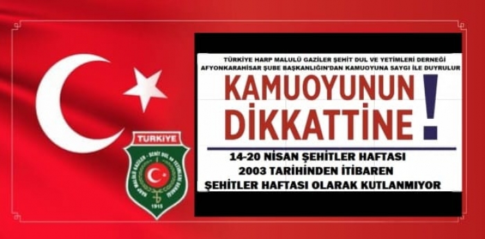 BAŞKAN KUMARTAŞLIDAN 14-20 NİSAN ŞEHİTLER HAFTASI İLE İLGİLİ BİLGİLENDİRME                  