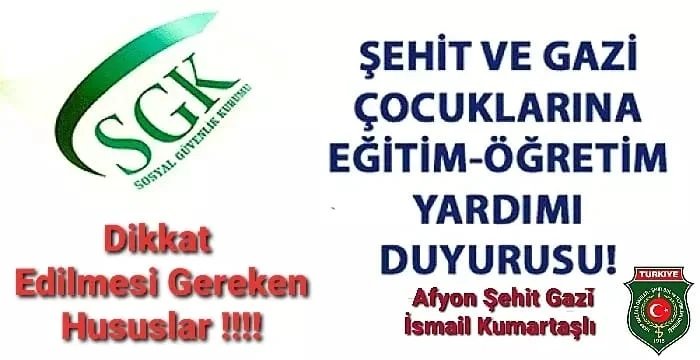 2024-2025 SGK ŞEHİT GAZİ ÇOCUKLARI EĞİTİM ÖĞRETİM YARDIMI İLE İLGİLİ BİLGİLENDİRME                  