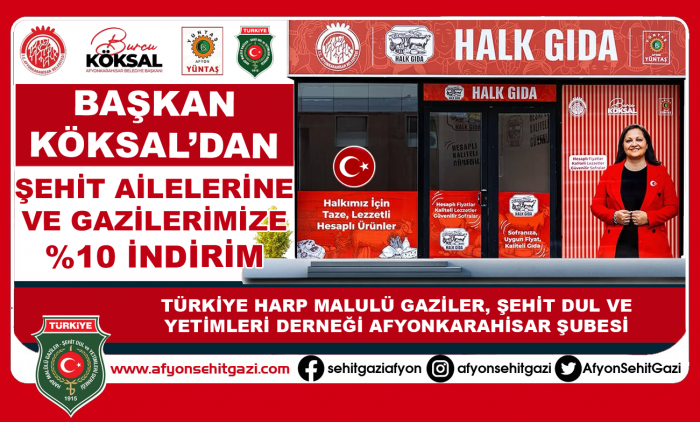 HALK GIDA MAĞAZASINDA ŞEHİT AİLELERİ ve GAZİLERE %10 İNDİRİM                  